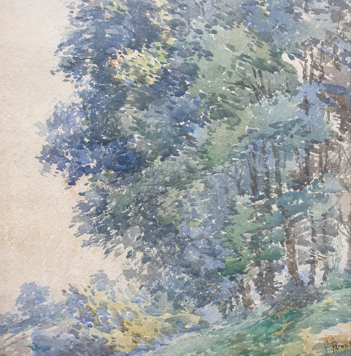 3 Watercolors Under Glass Signed Parmentier, One Of Which Is Unsigned -photo-1