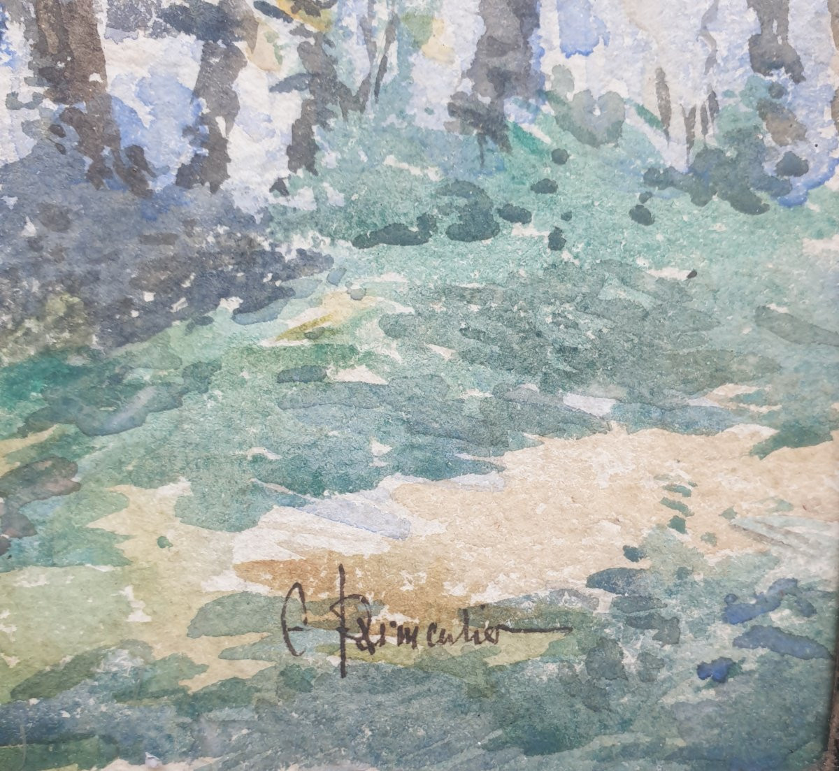 3 Watercolors Under Glass Signed Parmentier, One Of Which Is Unsigned -photo-2