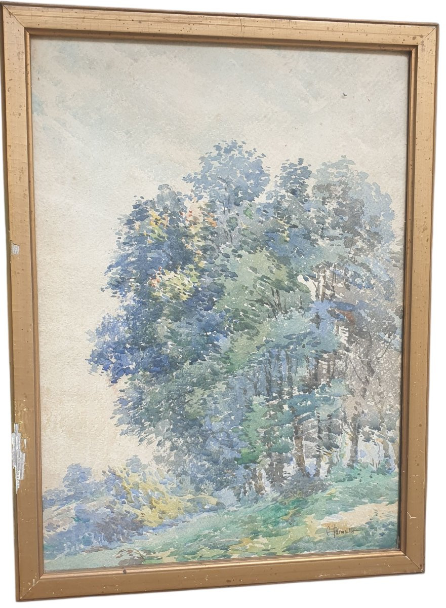 3 Watercolors Under Glass Signed Parmentier, One Of Which Is Unsigned -photo-4
