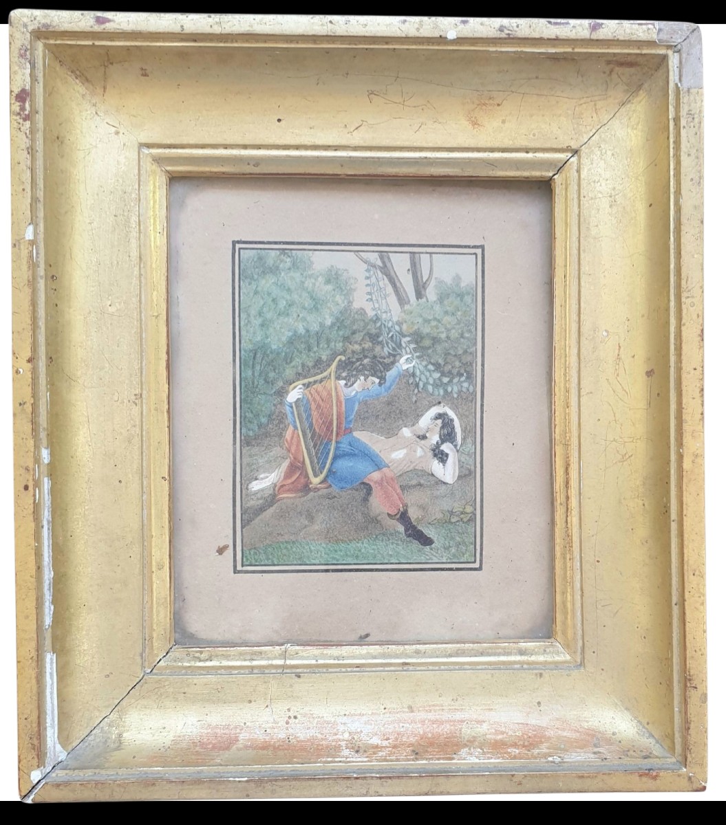 18th Century Gouache Of A Couple Lying On The Grass -photo-2