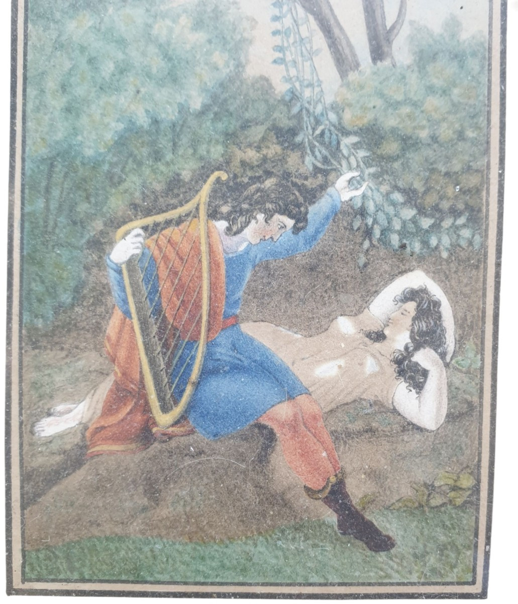 18th Century Gouache Of A Couple Lying On The Grass -photo-3