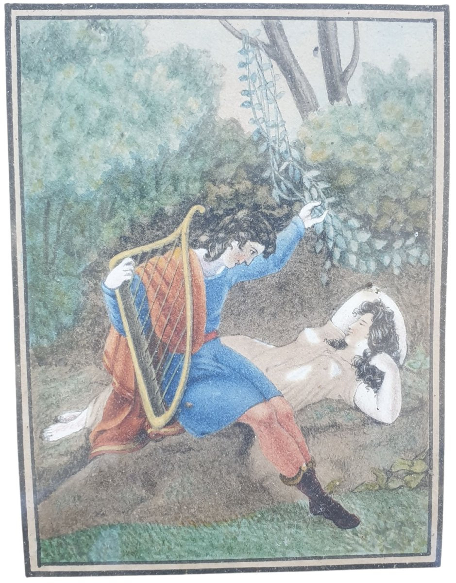 18th Century Gouache Of A Couple Lying On The Grass -photo-1