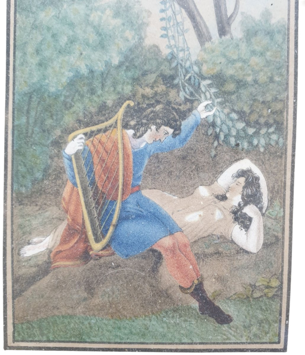 18th Century Gouache Of A Couple Lying On The Grass -photo-2