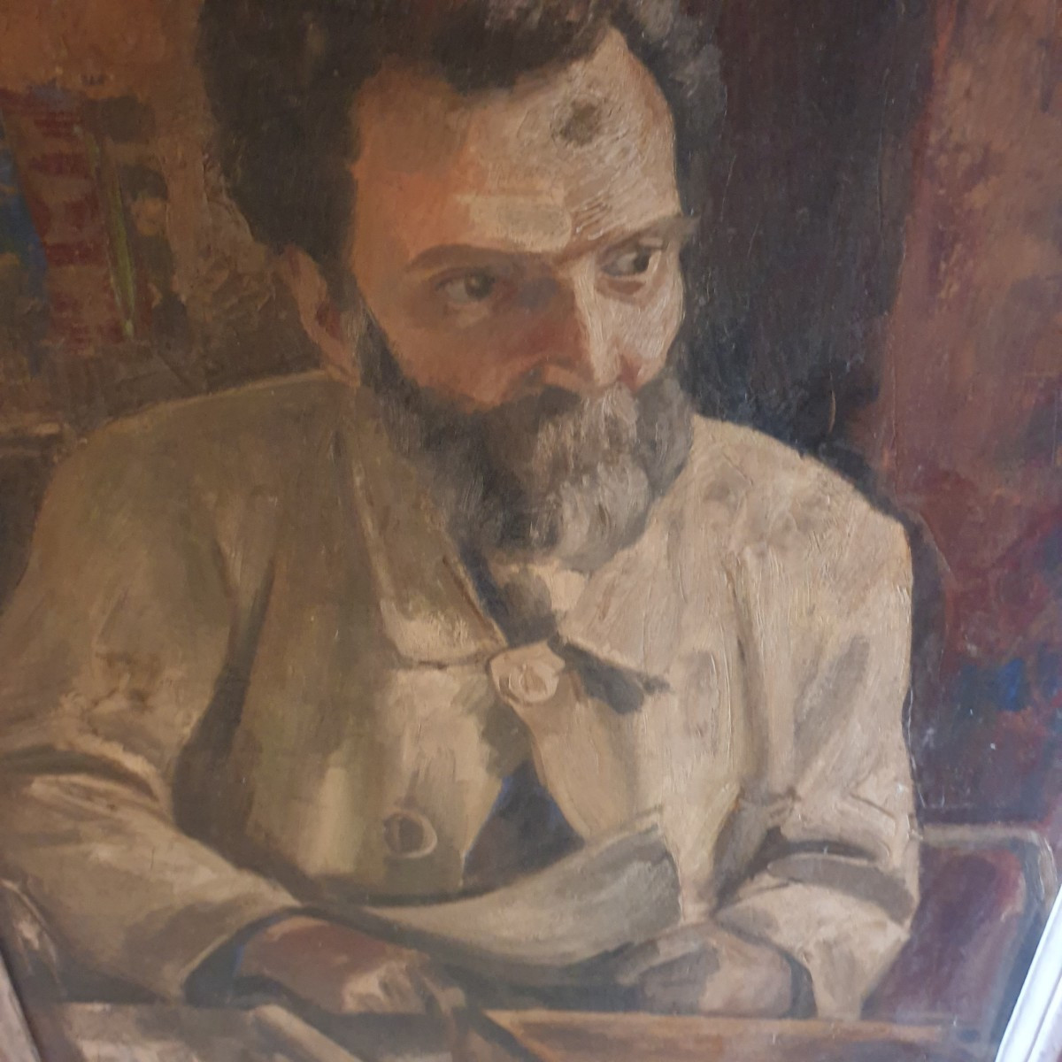 Very Large Portrait Of A Man On Canvas, Probably A Poet, Circa 1927 -photo-4