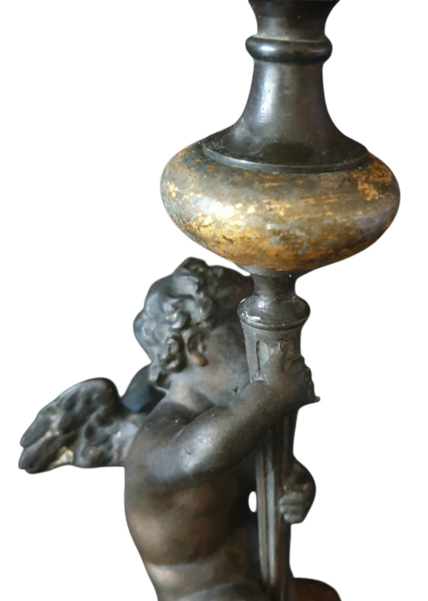 Small 19th Century Bronze Cherub On A Base Forming A Gilded Cushion-photo-3