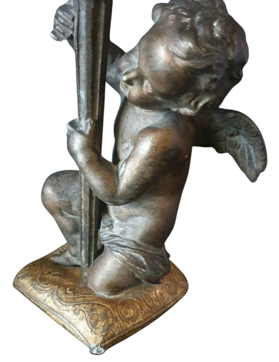 Small 19th Century Bronze Cherub On A Base Forming A Gilded Cushion-photo-5