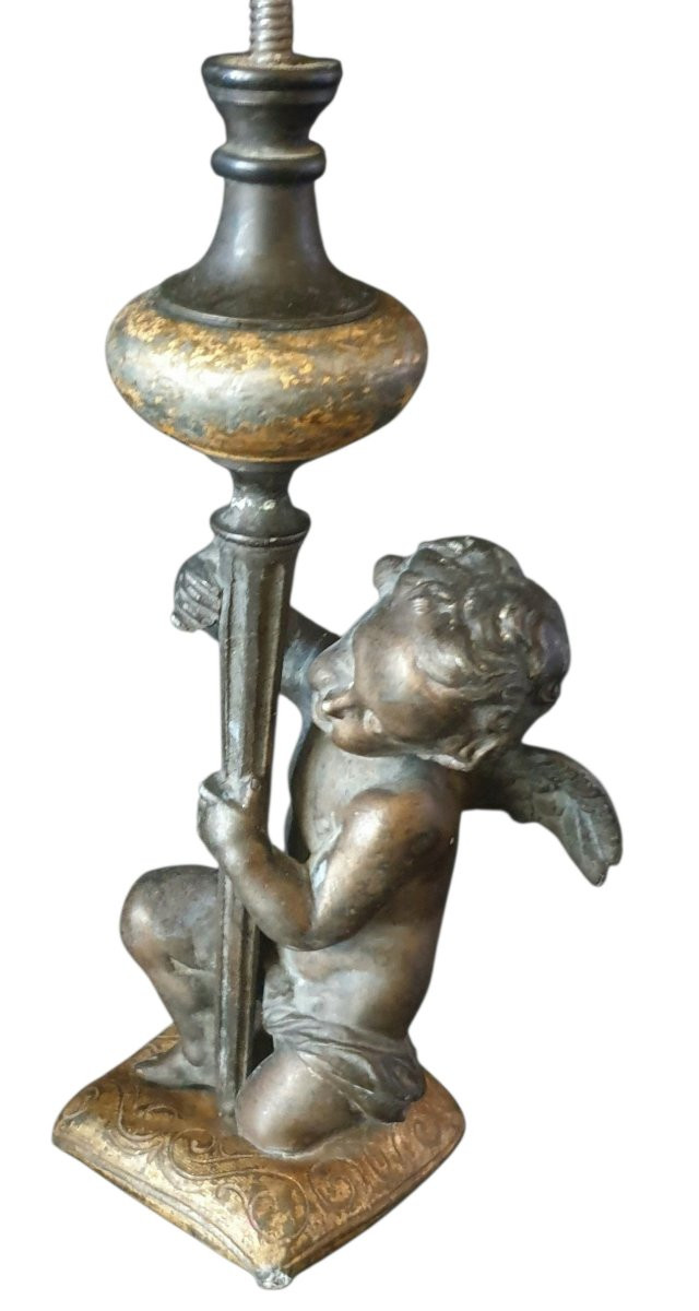 Small 19th Century Bronze Cherub On A Base Forming A Gilded Cushion-photo-6
