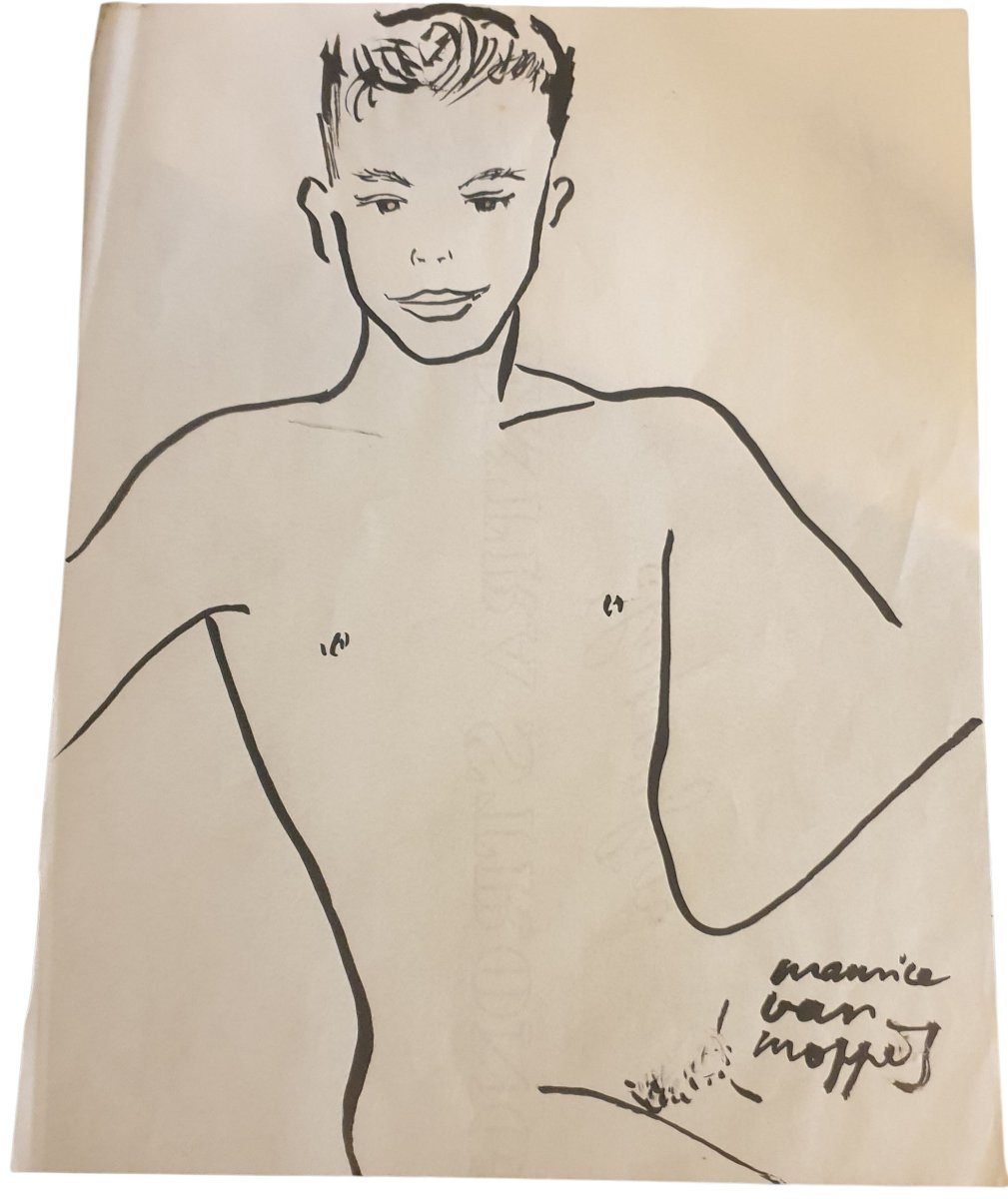 Maurice Van Moppès Original Bust Drawing Of A Man -photo-4