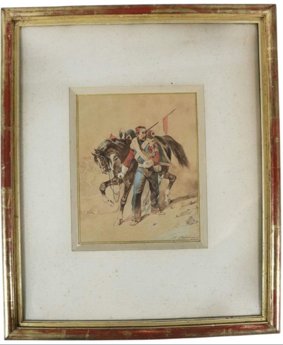 Watercolor Hippolyte Bellange 1800-1866 Wounded Soldier -photo-2