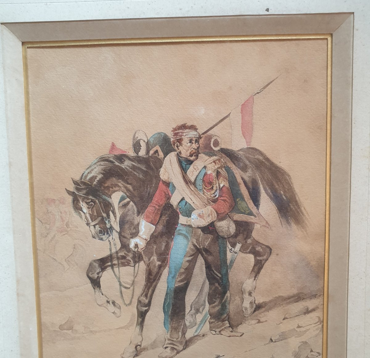 AQUARELLE Hippolyte BELLANGE 1800-1866 soldat blessé -photo-1