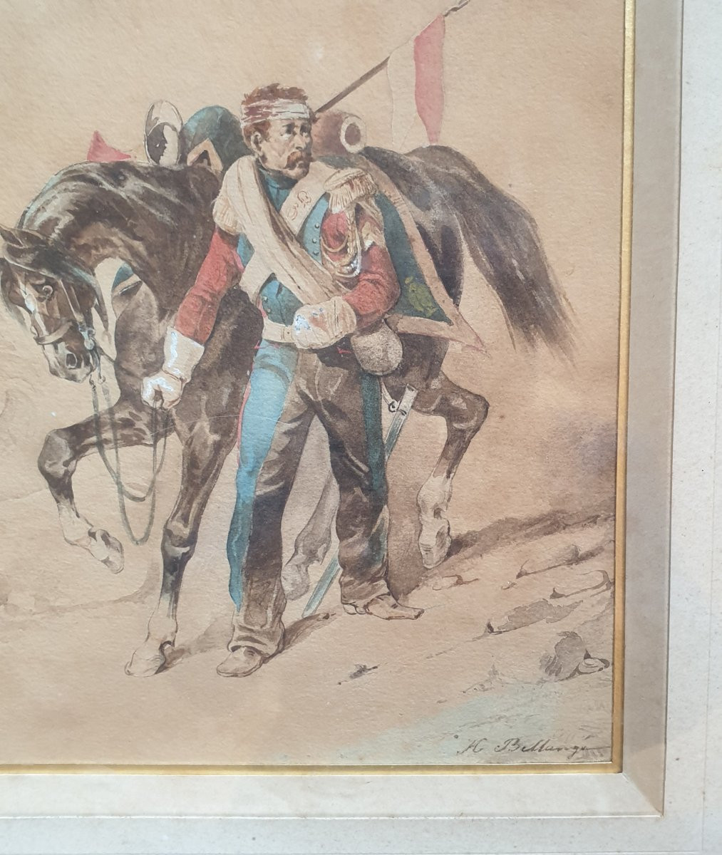 AQUARELLE Hippolyte BELLANGE 1800-1866 soldat blessé -photo-2