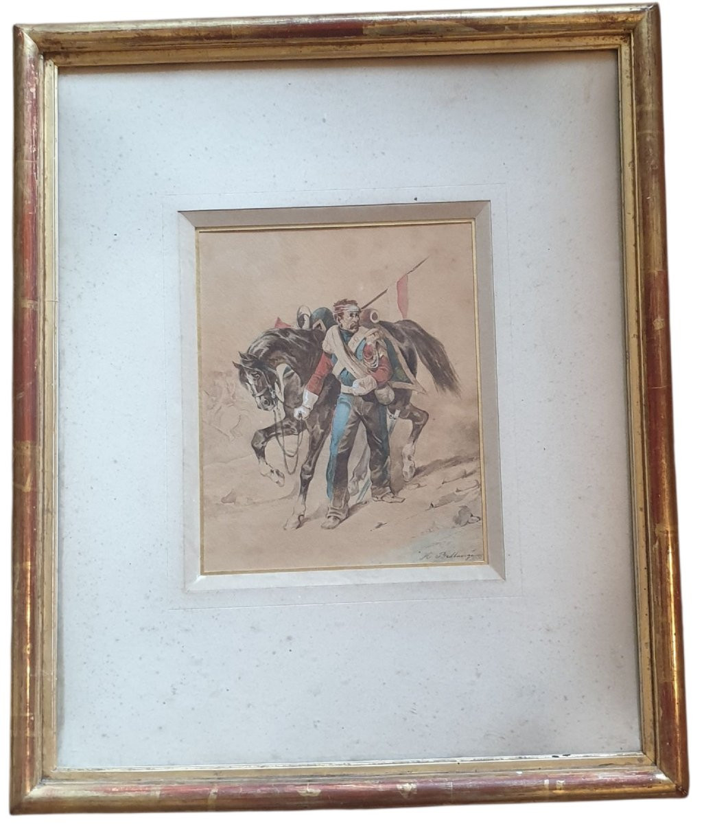 AQUARELLE Hippolyte BELLANGE 1800-1866 soldat blessé -photo-3