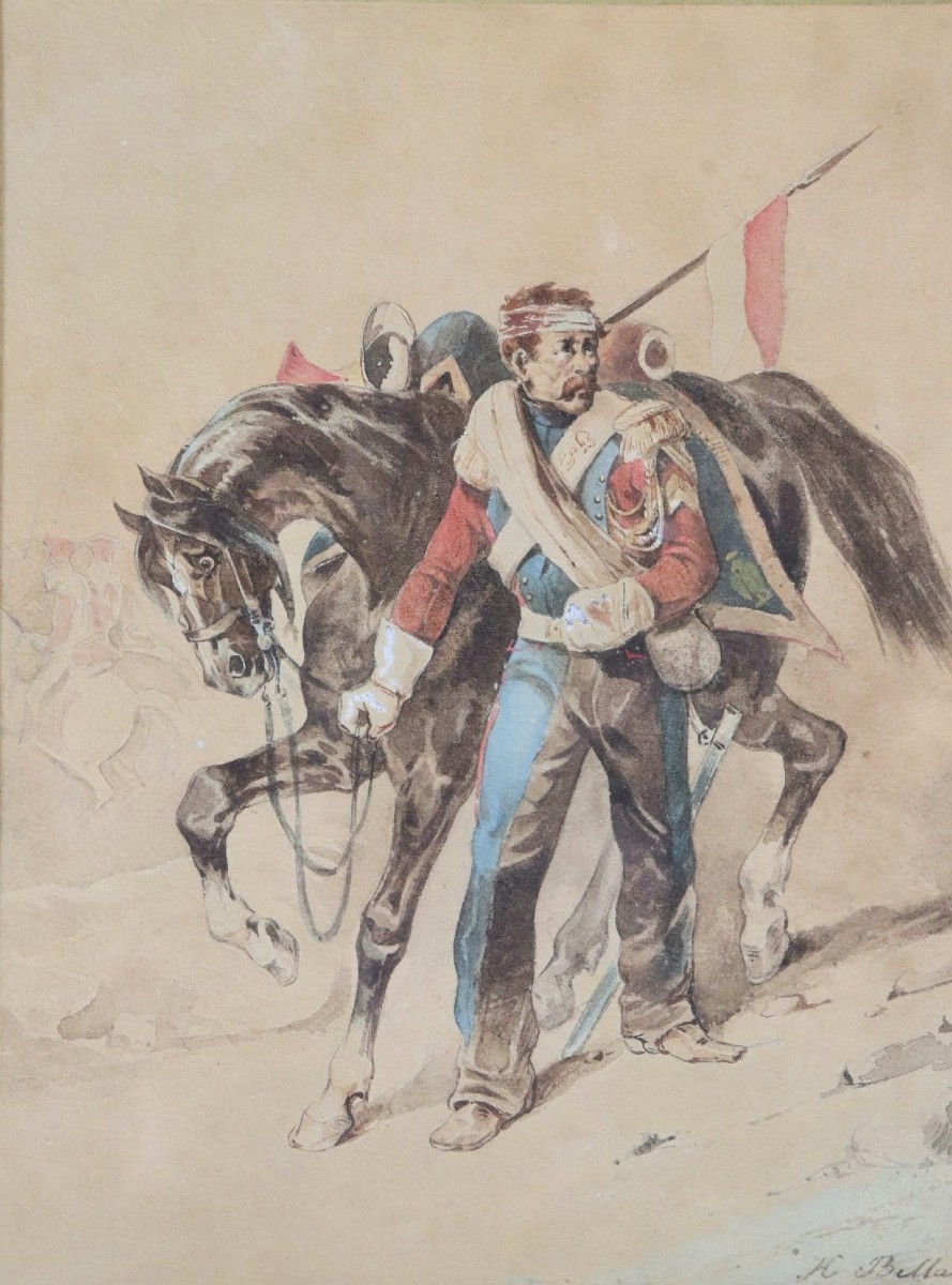 Watercolor Hippolyte Bellange 1800-1866 Wounded Soldier 