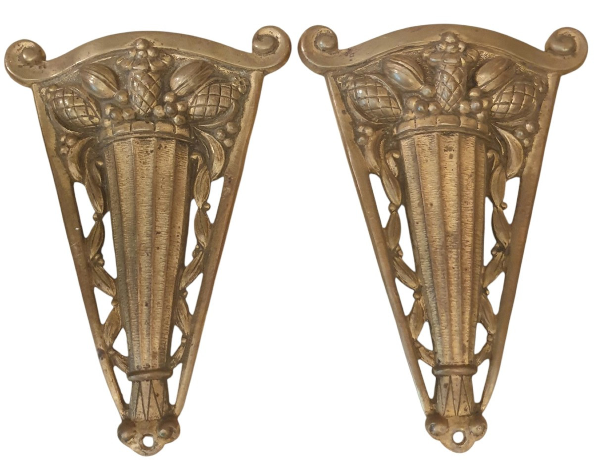 2 Gilt Bronze Plates For Art Deco Wall Lights 1920 Signed Pierre Gilles 