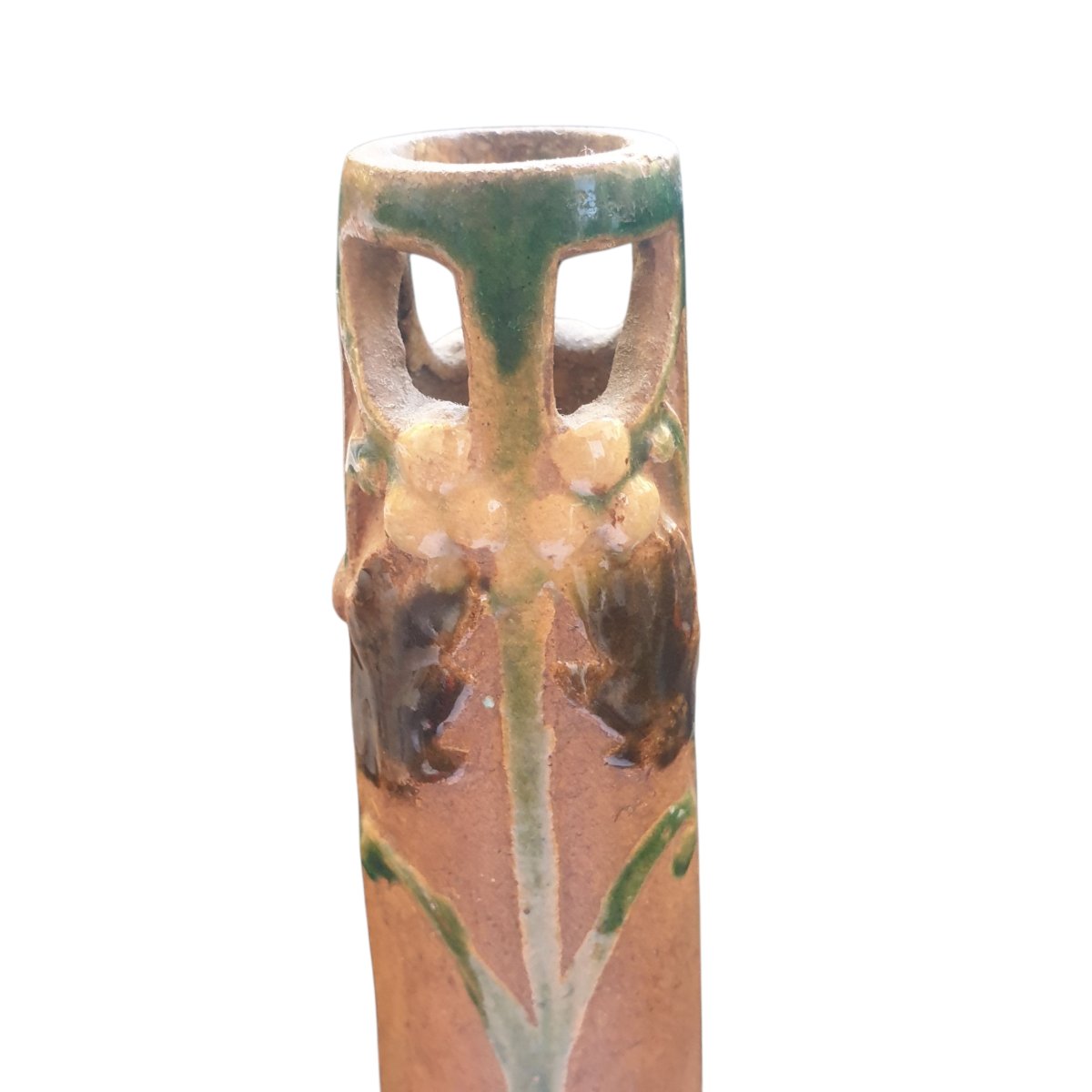 Art Nouveau Period Enamelled Ceramic Vase Signed -photo-5