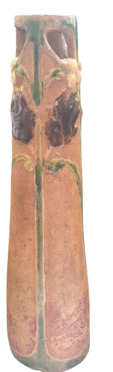 Art Nouveau Period Enamelled Ceramic Vase Signed 
