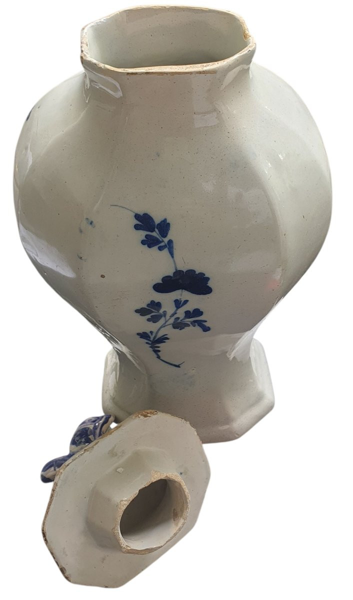 18th Century Blue And White Delft Vase With A Large Cow Decoration-photo-3