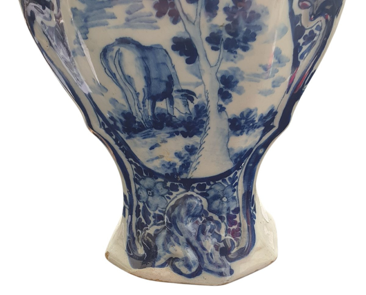 18th Century Blue And White Delft Vase With A Large Cow Decoration-photo-5