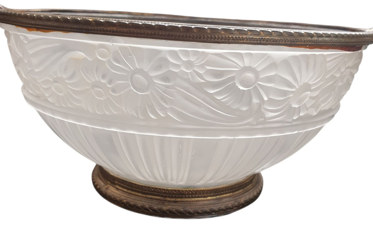 Daum Lorraine Nancy coupe pâte de verre monture bronze doré -photo-2