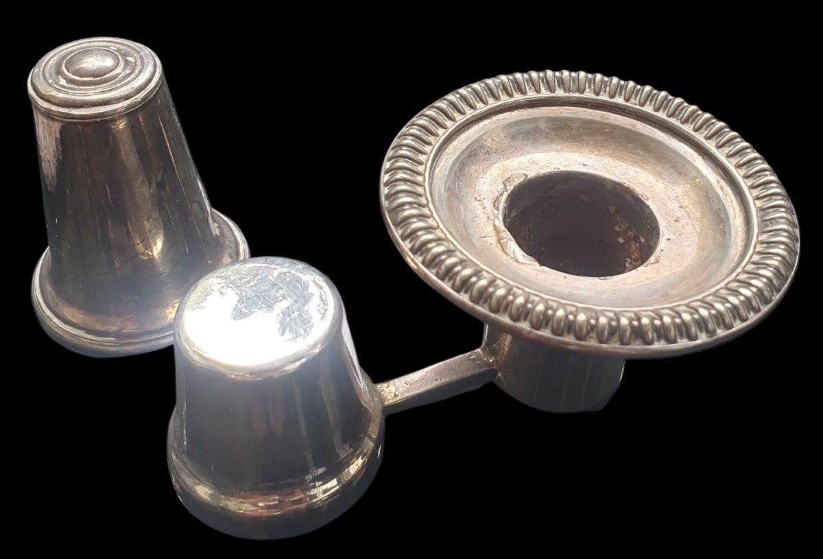 Bougeoir en métal argenté applique avec éteignoir estampille GRC travaille anglais -photo-1