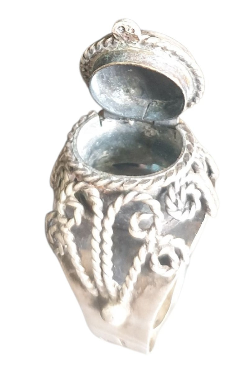 Bague a poison argent massif pierre tete de tigre ancienne -photo-3