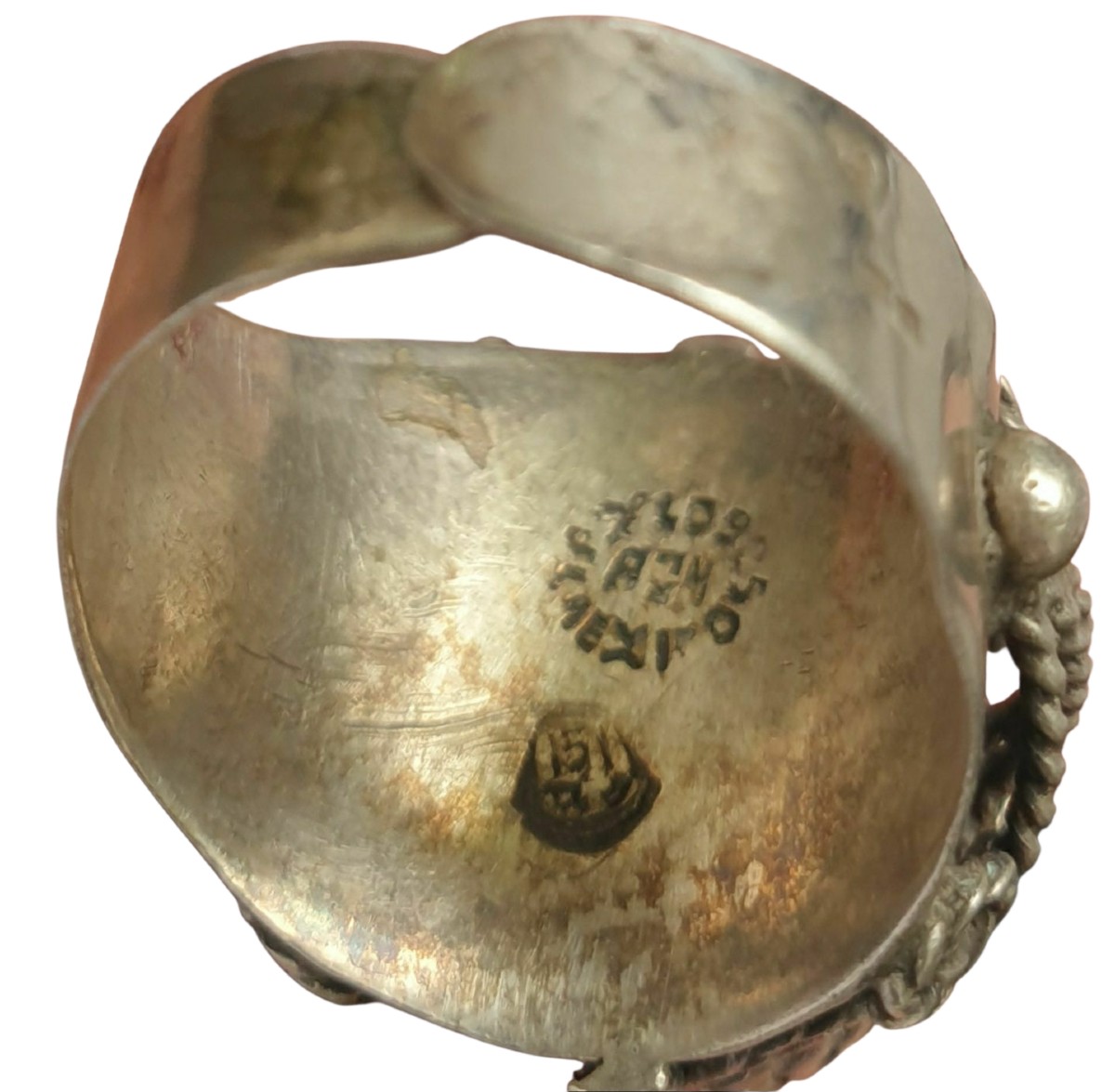 Bague a poison argent massif pierre tete de tigre ancienne -photo-6