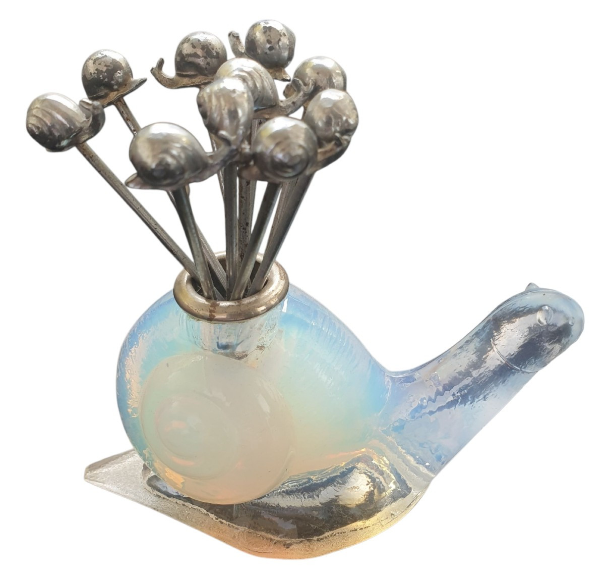 SABINO Porte-piques à escargot verre opalescent avec 10 piques-photo-2
