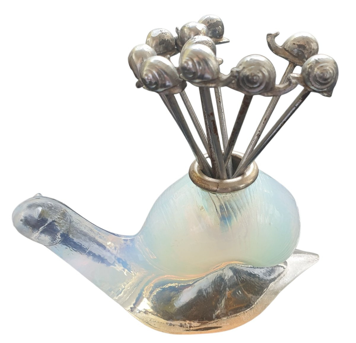SABINO Porte-piques à escargot verre opalescent avec 10 piques-photo-2