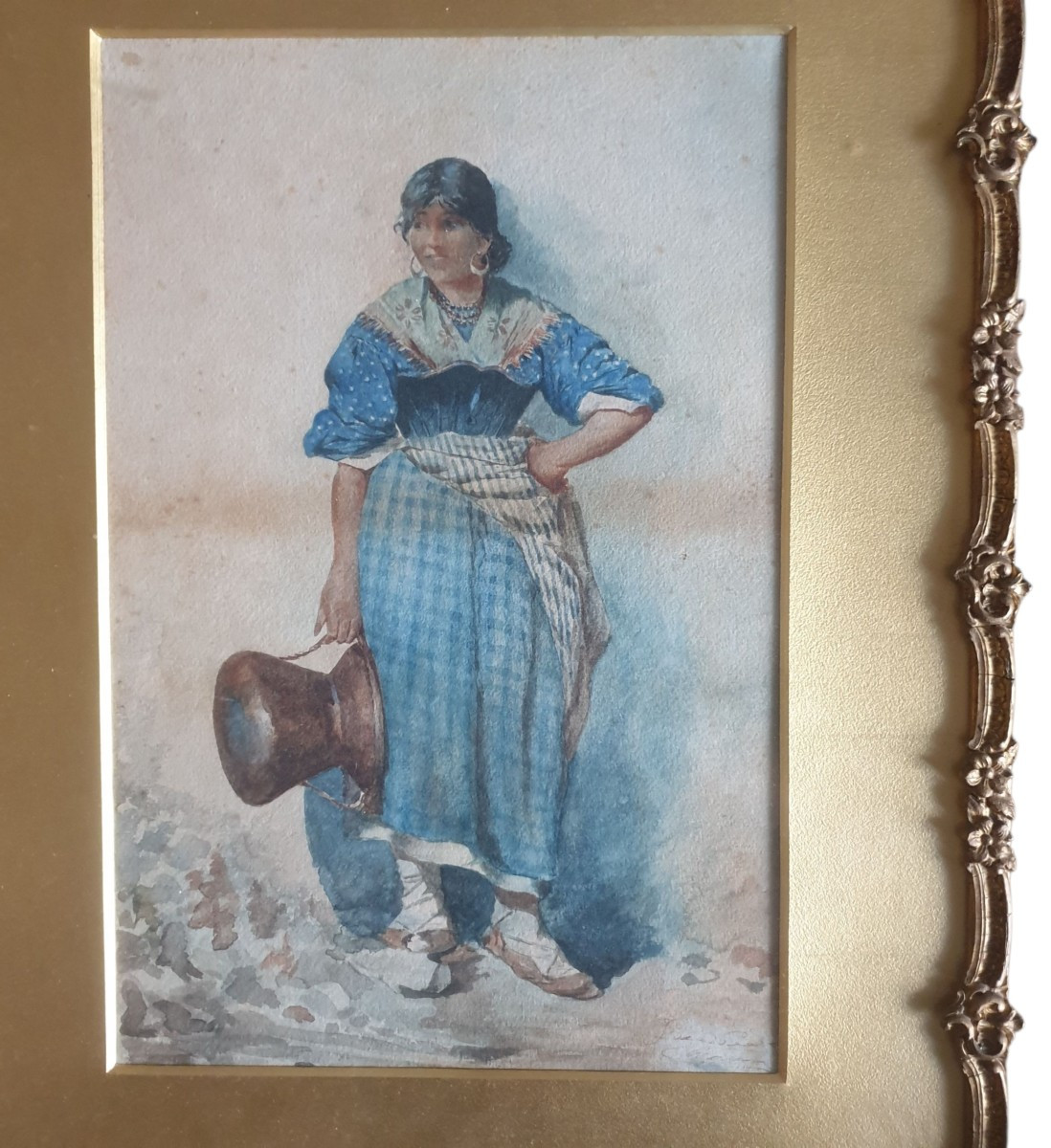 Italian Peasant School In Regional Dress, 19th Century, Signed -photo-2