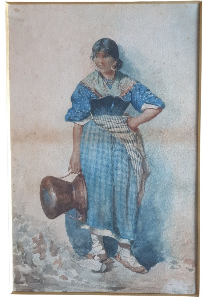 Italian Peasant School In Regional Dress, 19th Century, Signed -photo-3