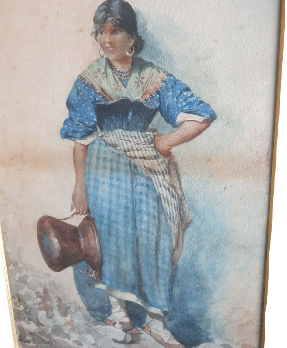 Italian Peasant School In Regional Dress, 19th Century, Signed -photo-5