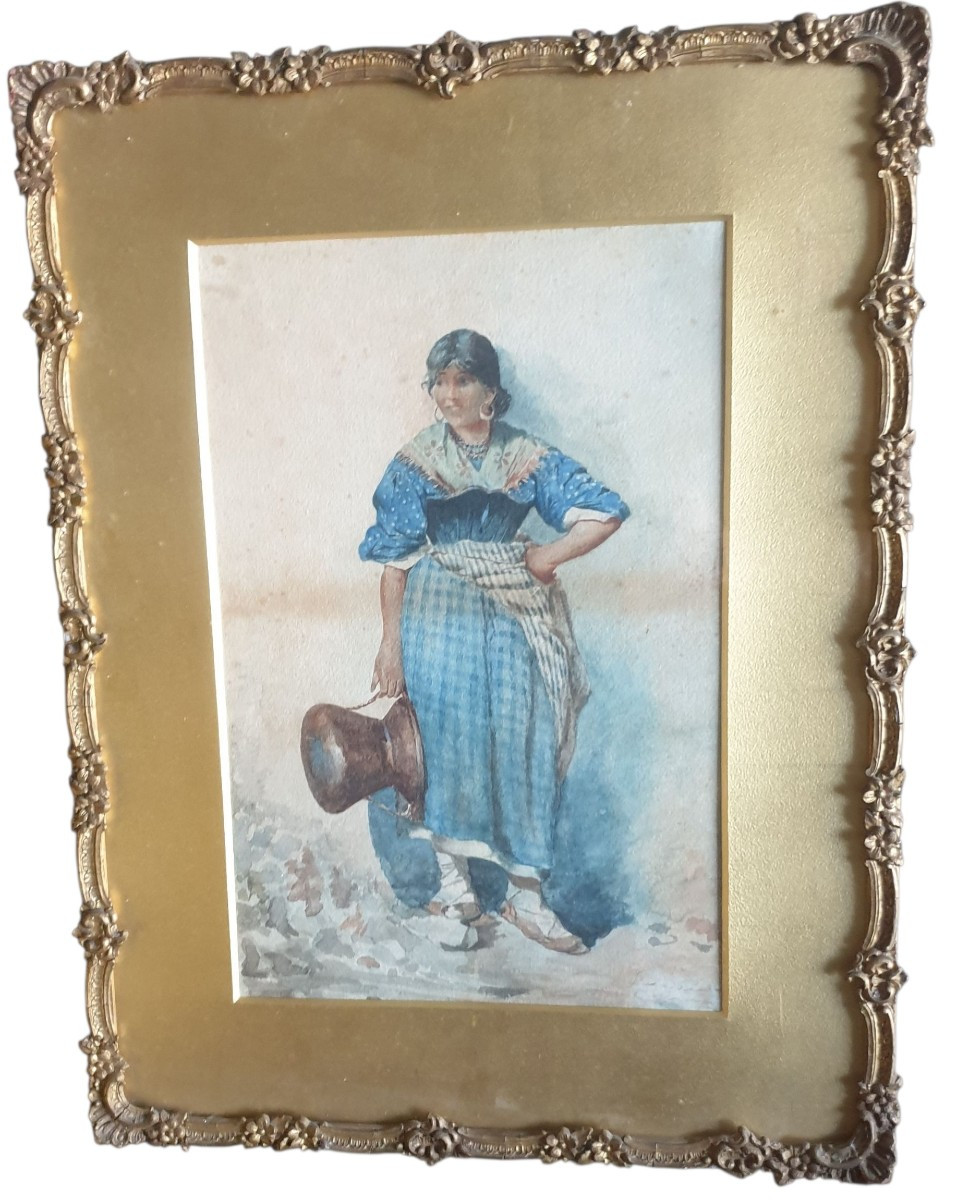 Italian Peasant School In Regional Dress, 19th Century, Signed 