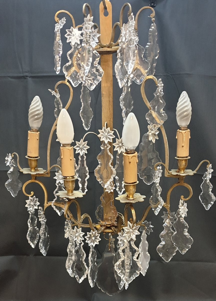 Paire d'appliques Louis XV à quatres bras de lumières bronze et cristal fin 18eme -photo-3