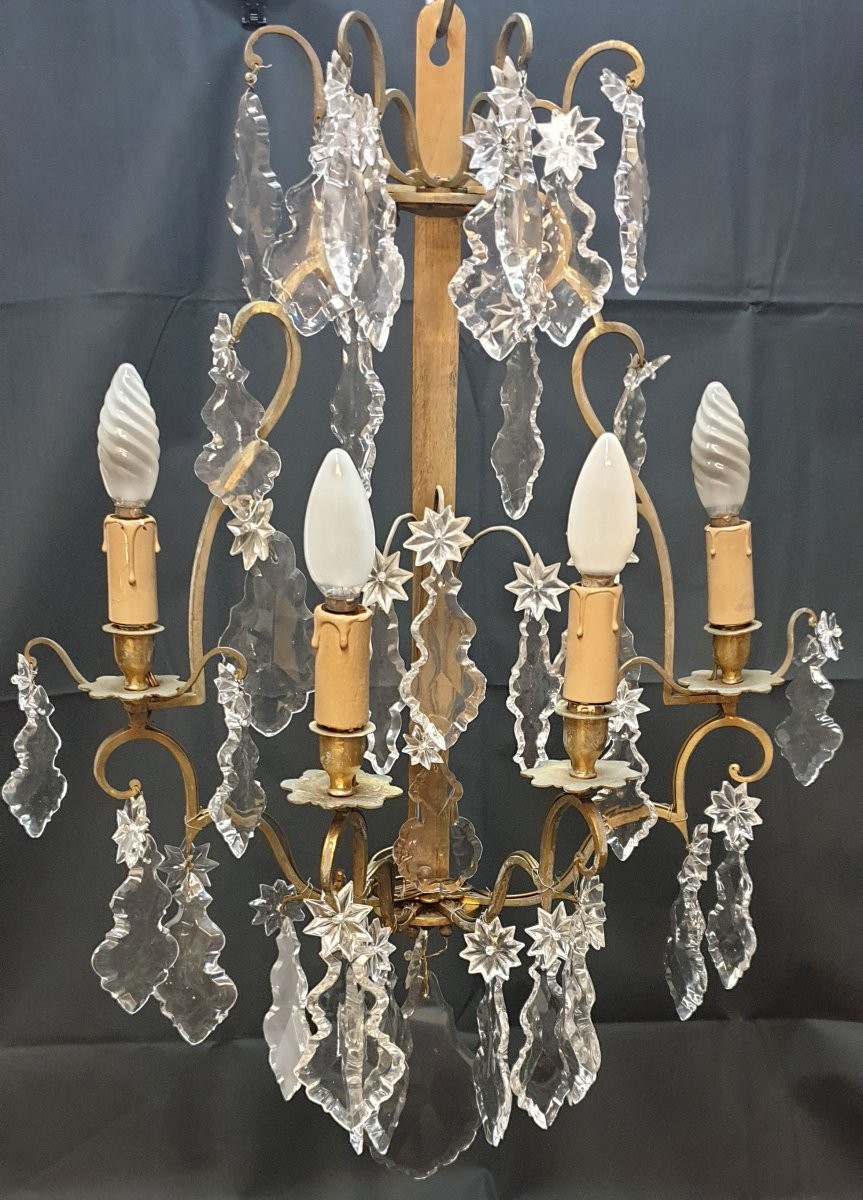 Paire d'appliques Louis XV à quatres bras de lumières bronze et cristal fin 18eme 