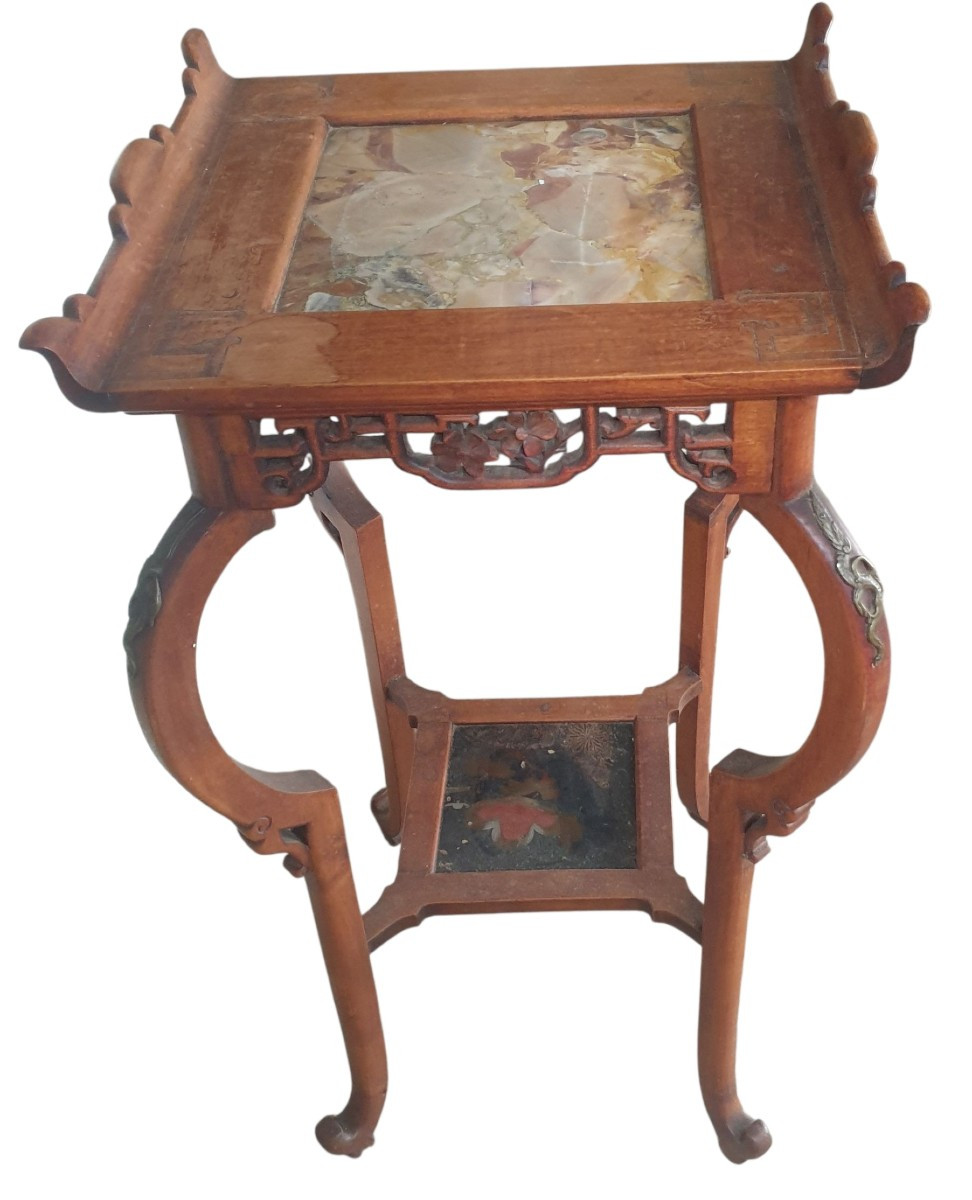 Gabriel Viardot table cellette a deux plateaux marbre et laque de chine -photo-3