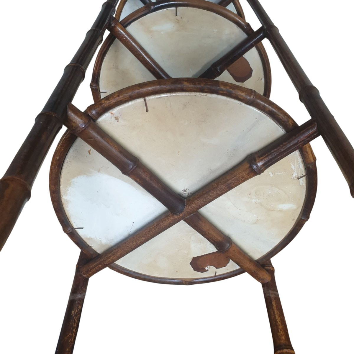 Japanese-style Pedestal Table With Porcelain And Bamboo Trays By Perret Et Vibert-photo-4