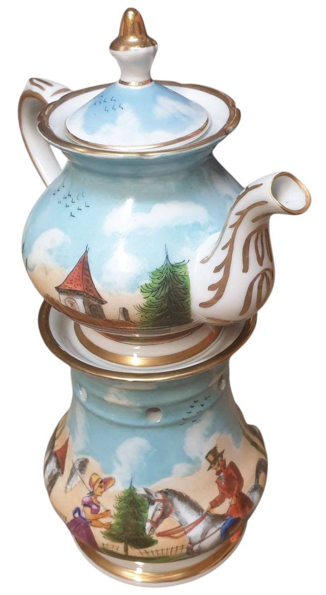 Ancienne tisanière théière en porcelaine de Paris -photo-2