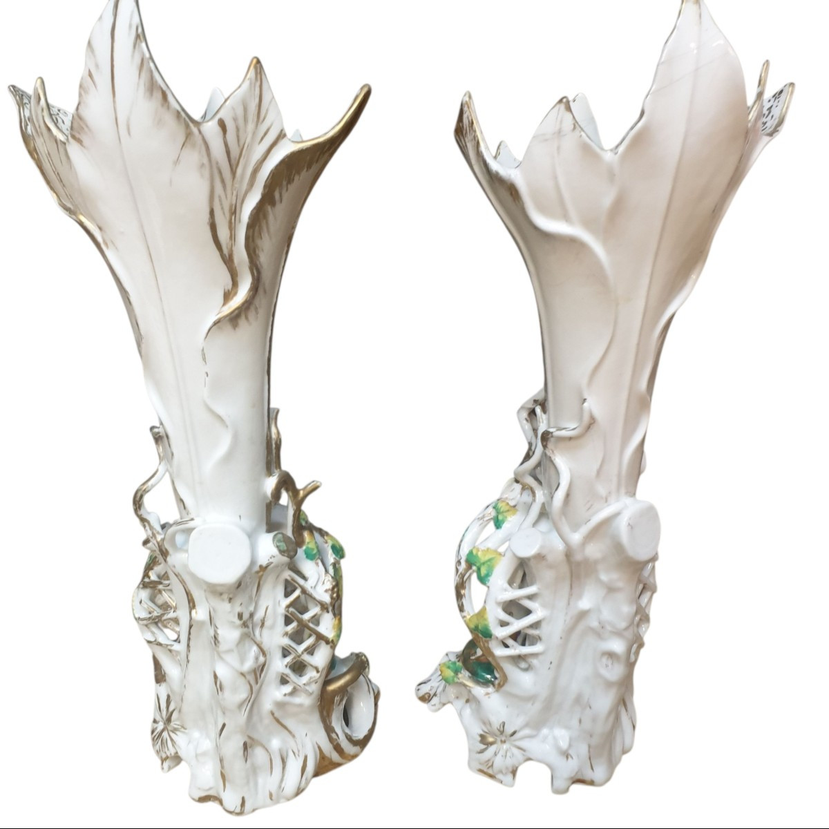 Pair Of Large Paris Porcelain Vases, Gilded And Polychrome, 19th Century-photo-2