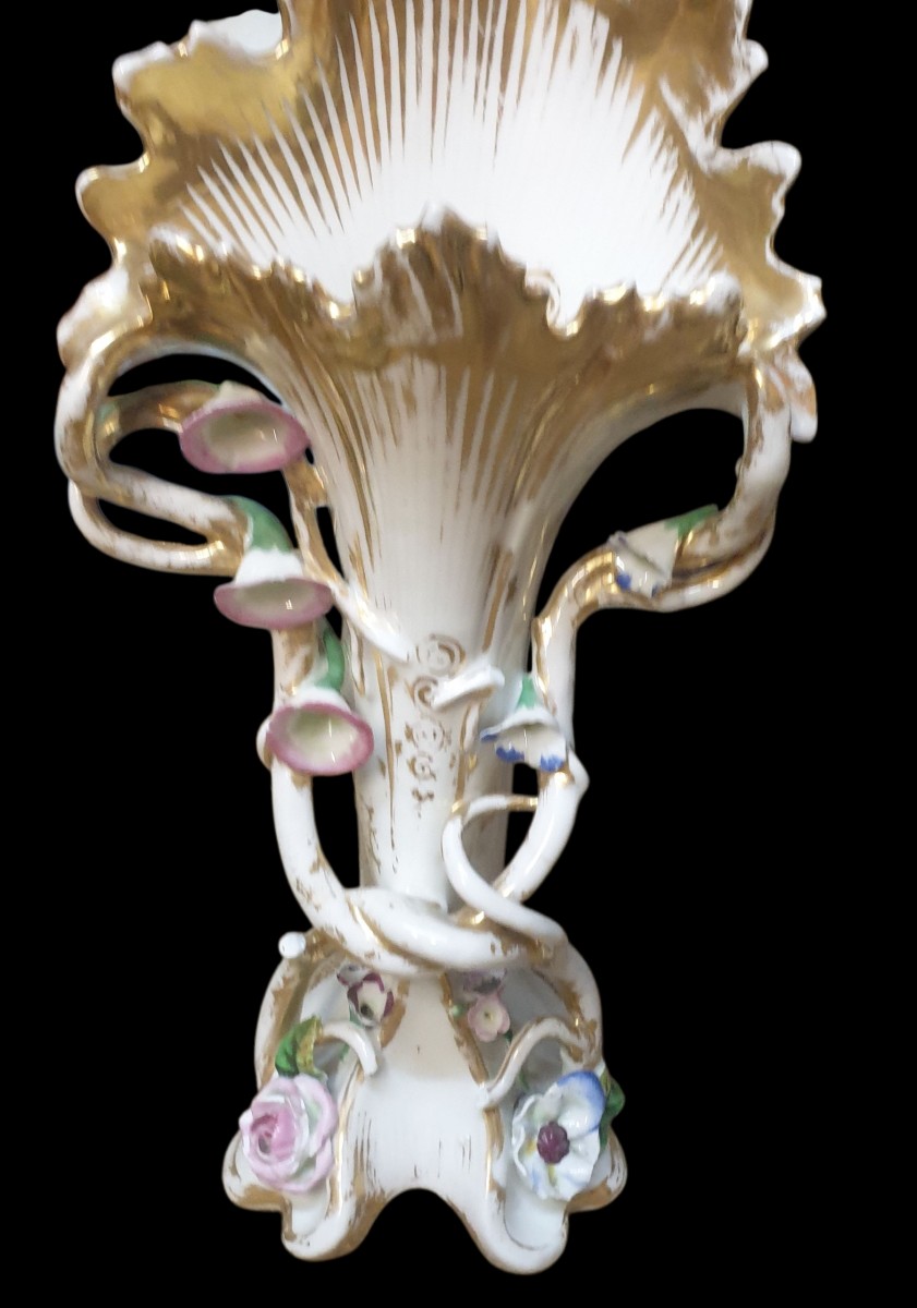 Pair Of Paris Porcelain Vases, Gilded And Polychrome, 19th Century, 32 Cm -photo-3