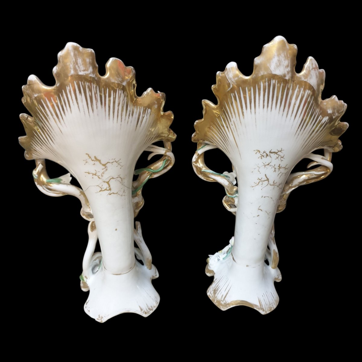 Pair Of Paris Porcelain Vases, Gilded And Polychrome, 19th Century, 32 Cm -photo-1