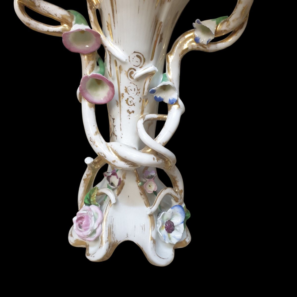Pair Of Paris Porcelain Vases, Gilded And Polychrome, 19th Century, 32 Cm -photo-4