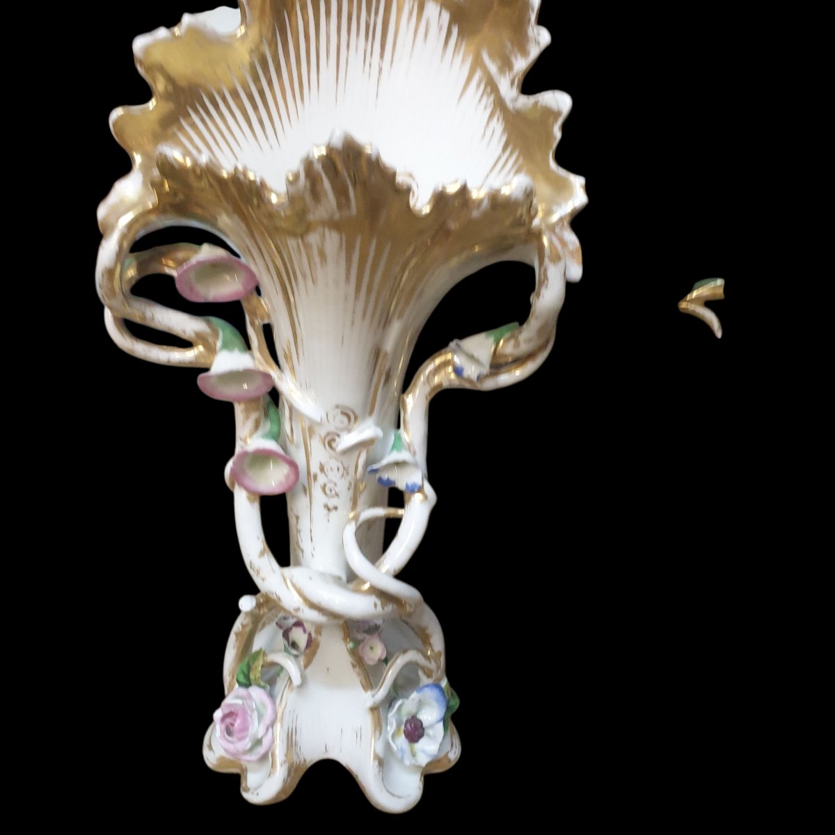 Pair Of Paris Porcelain Vases, Gilded And Polychrome, 19th Century, 32 Cm -photo-5