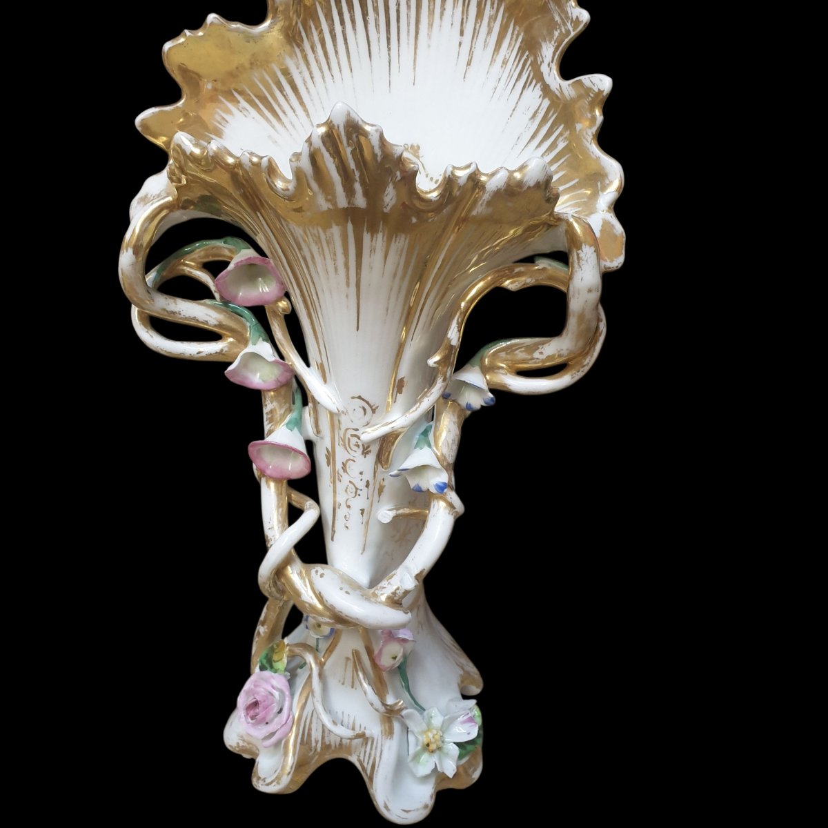 Pair Of Paris Porcelain Vases, Gilded And Polychrome, 19th Century, 32 Cm -photo-6