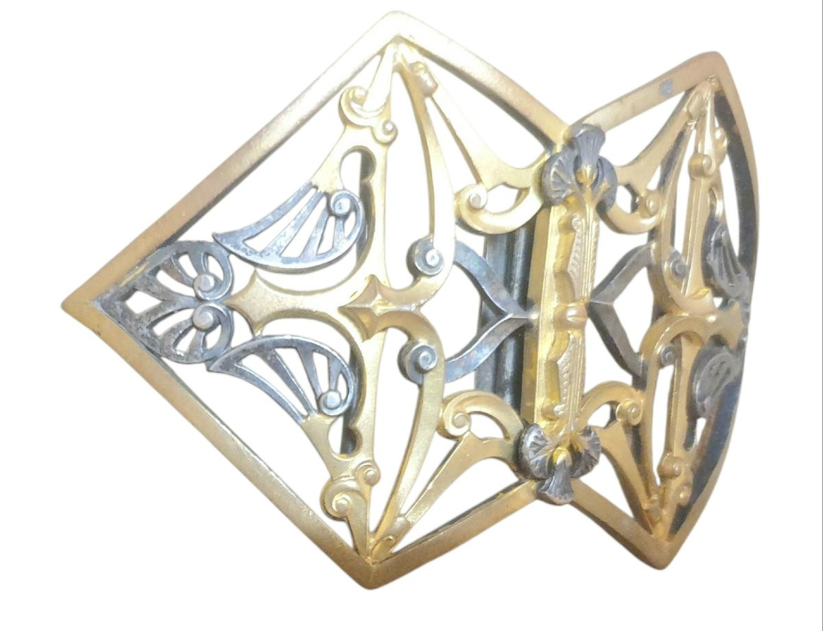 Art Nouveau Belt Buckle In Gold Metal -photo-3
