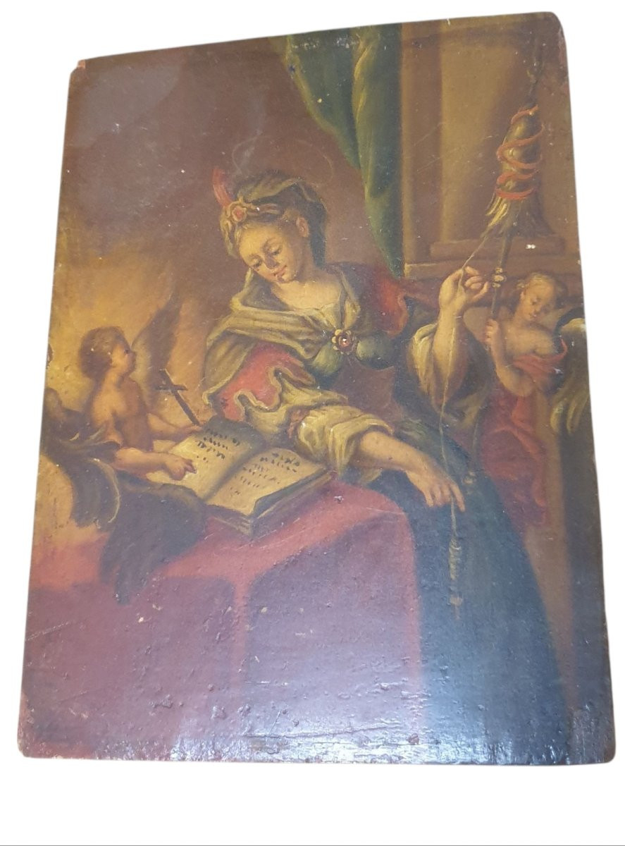 Saint Cecilia With Children Oil On Panel -photo-1
