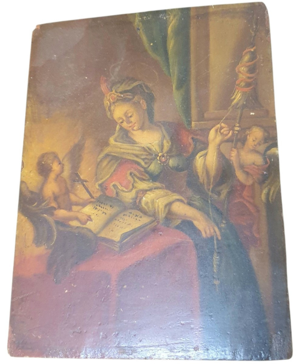 Saint Cecilia With Children Oil On Panel 