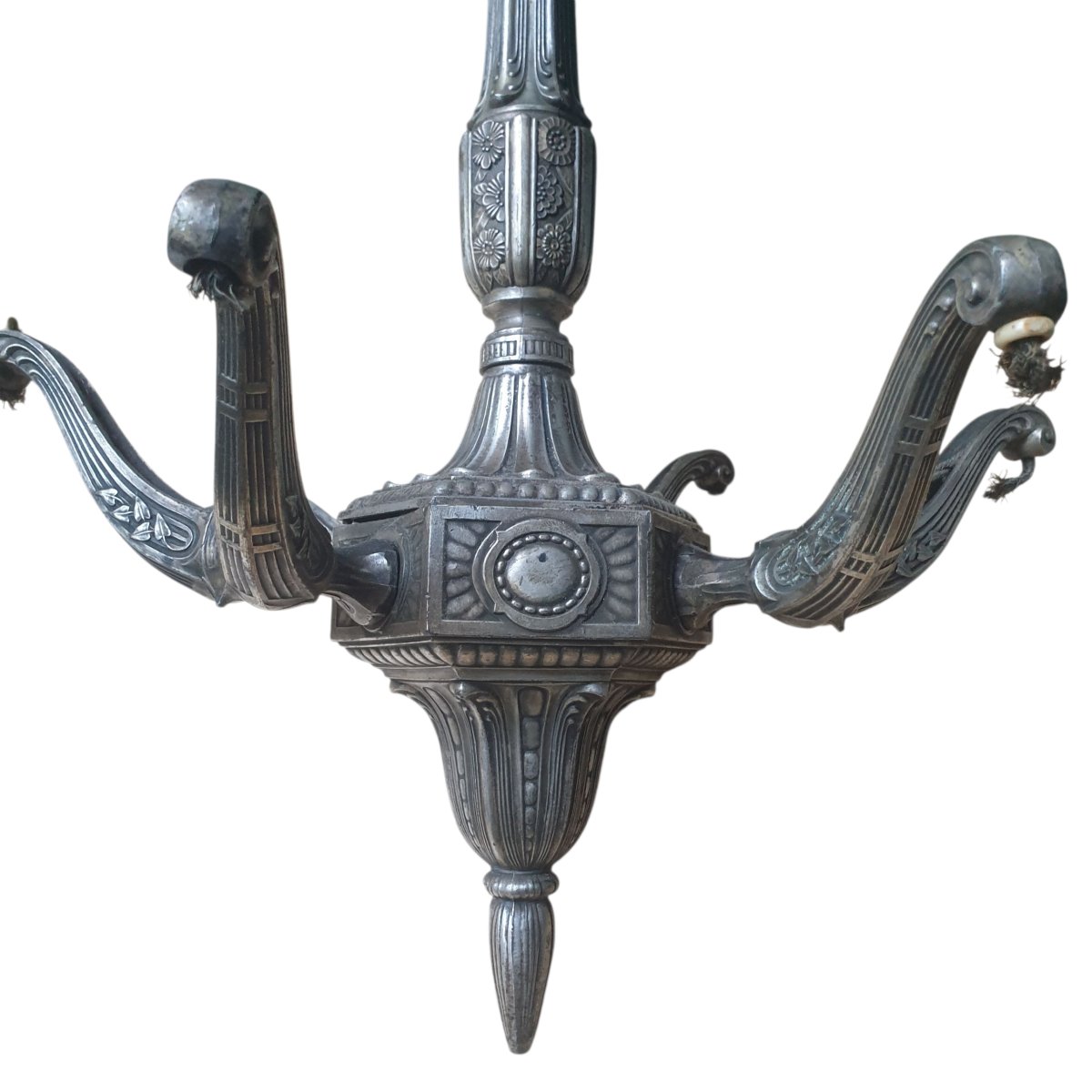 Lustre art déco bronze argenté circa 1930-photo-7