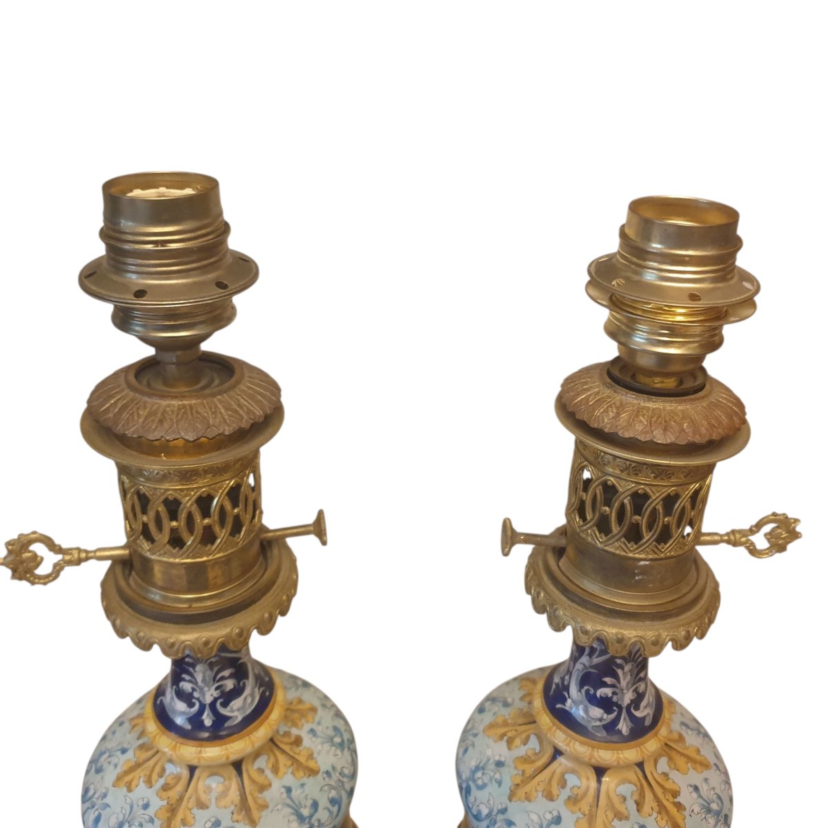 Paire de lampes Faïence de Blois XIXeme Electrifiées-photo-3