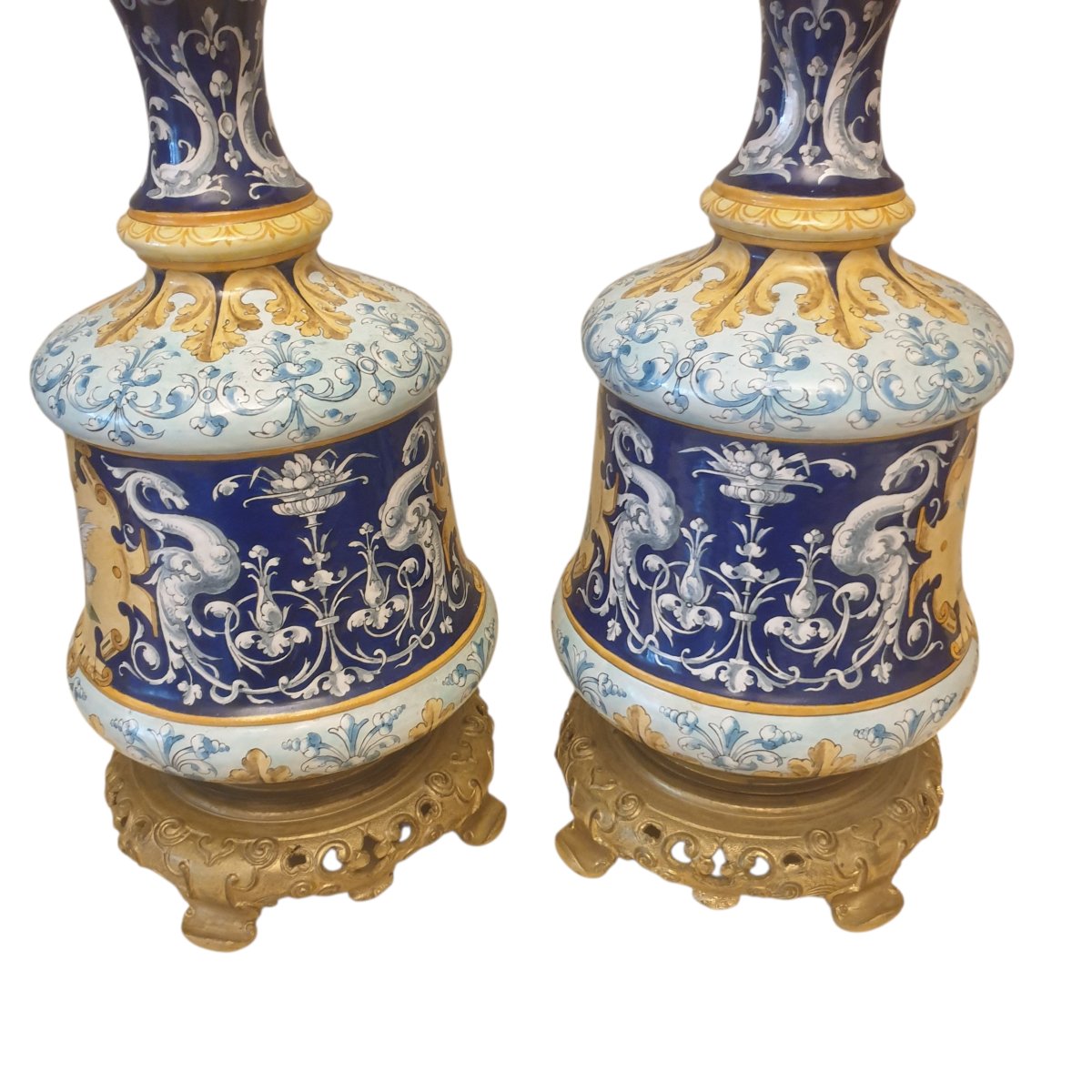 Paire de lampes Faïence de Blois XIXeme Electrifiées-photo-7