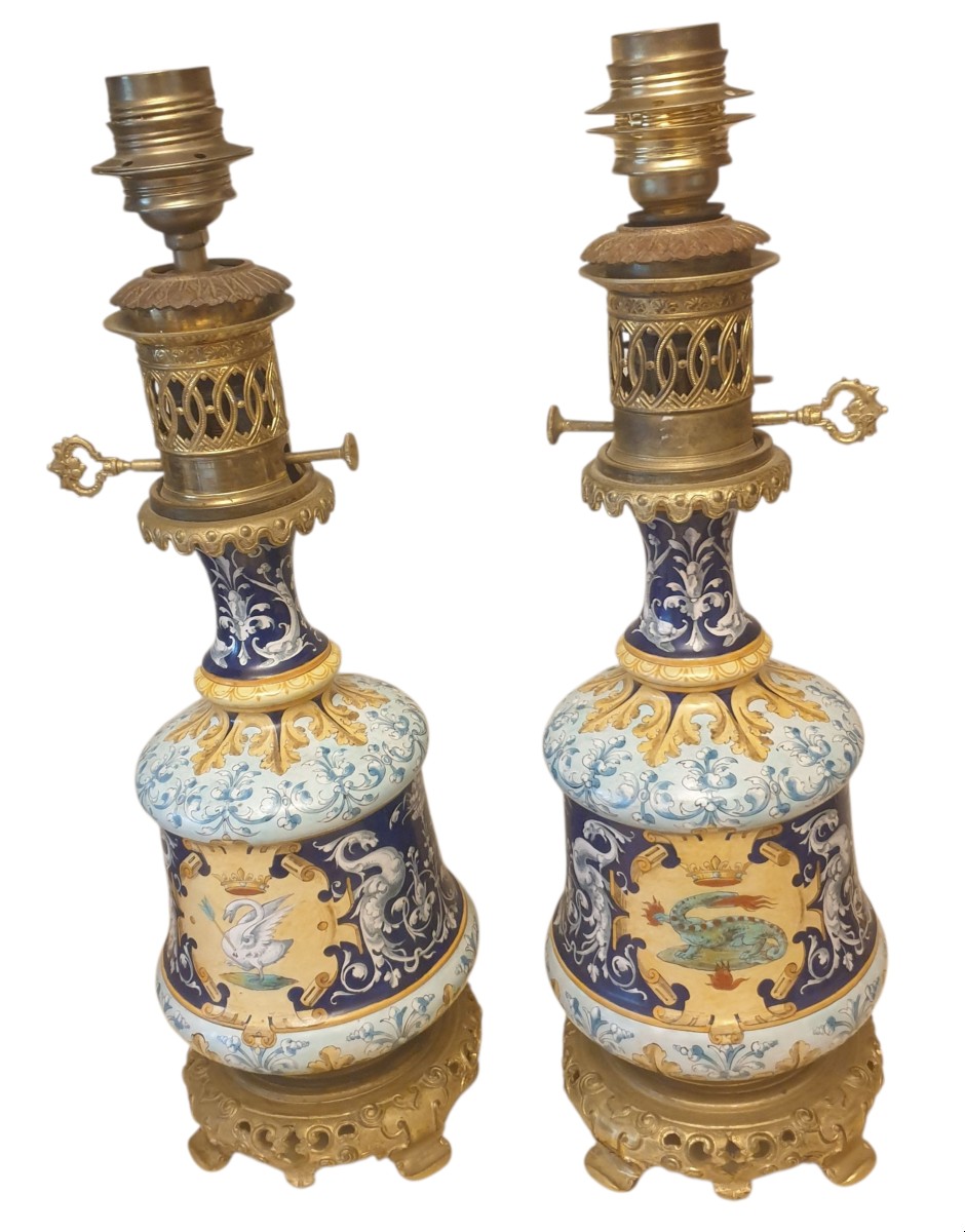 Paire de lampes Faïence de Blois XIXeme Electrifiées